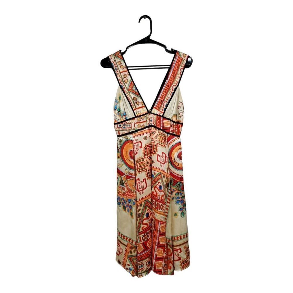 Single Dress Women's 100% Silk A-Line Aztec Lined Sun Dress Size P